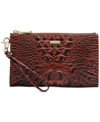 Brahmin Daisy Croc Embossed Leather Wristlet In Pecan