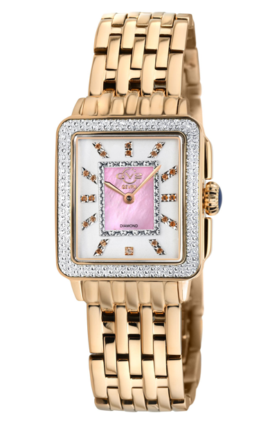 Gv2 Padova Limited Edition Swiss Quartz Gemstone & Diamond Accented Rectangle Watch, 27 Mm X 30 Mm In Rose Gold