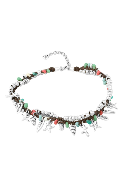 Unode50 Surfer Glass & Leather Beaded Necklace In Silver