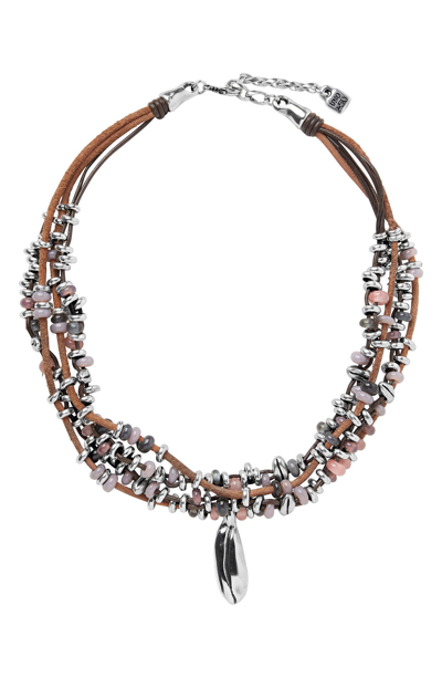 Unode50 Soadora Glass Beaded Leather Necklace In Silver