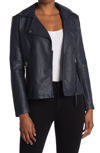 Max Studio Washed Faux Leather Moto Jacket In Navy