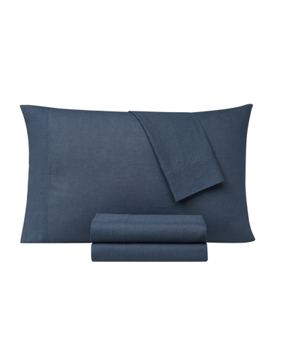 Frye Cotton/linen 4 Piece Sheet Set, California King In Dark Blue