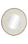 WILLOW ROW LARGE ROUND DECORATIVE WALL MIRROR WITH WHITE SHELL FRAME