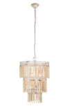 WILLOW ROW TIERED WHITE METAL & LIGHT BROWN WOOD BEAD CHANDELIER