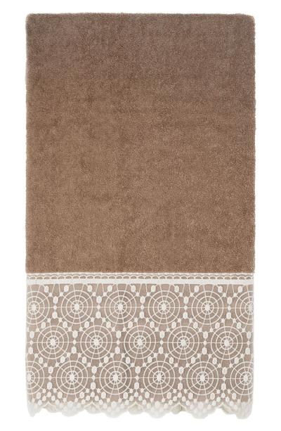 Linum Home Textiles 100% Turkish Cotton Arian Cream Lace Embellished Bath Towel In Latte