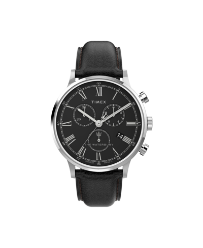 Timex Men's Waterbury Black Leather Strap Watch 40 Mm