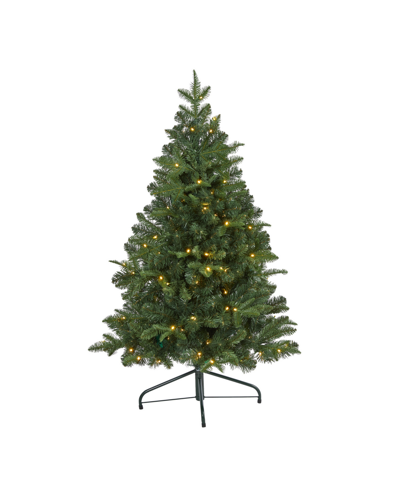 Nearly Natural Grand Teton Spruce Flat Back Artificial Christmas Tree With 90 Clear Led Lights And 369 Bendable Bra In Green