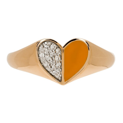 Adina Reyter Gold & Yellow Ceramic Pavé Folded Heart Ring In Gold/yellow