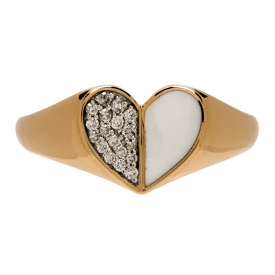 Adina Reyter Gold & White Ceramic Pavé Folded Heart Ring In Gold/white