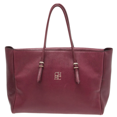 Pre-owned Ch Carolina Herrera Plum Leather Tempo Collection Adagio Tote In Purple