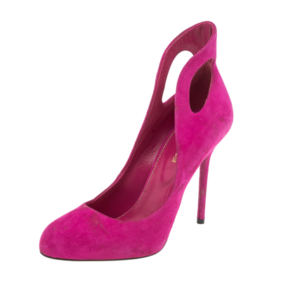 Pre-owned Sergio Rossi Magenda Suede Oblo Cut Out Pumps Size 36 In Pink