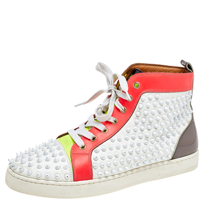 Pre-owned Christian Louboutin Multicolor Leather And Patent Louis Spikes Lace Up High Top Trainers Size 43