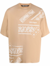 Palm Angels Beige Bandana Print T-shirt In Brown