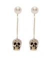 Alexander Mcqueen Skull Pearl Drop Earrings In Gold