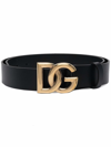 Dolce & Gabbana Black Signature Logo Buckle Belt In Black