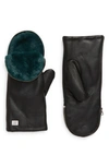 Soia & Kyo Leather Zip Top Mittens With Faux Fur Lining In Black-juniper