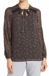 Daniel Rainn Low Bow Peplum Back Top In J320 Black Mini Dot W/ Floral