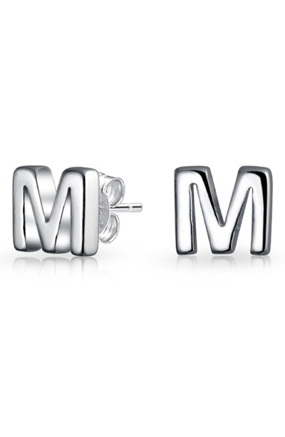 Bling Jewelry Capital Abc Minimalist Stud Earrings In Silver-m