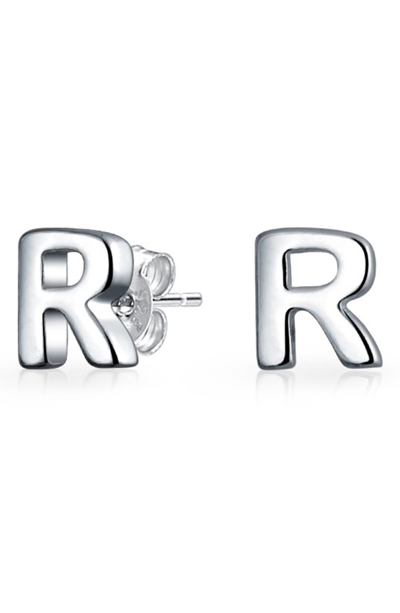 Bling Jewelry Capital Abc Minimalist Stud Earrings In Silver-r
