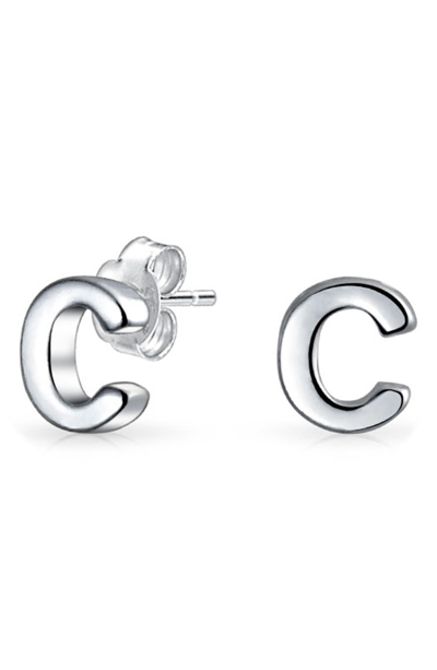 Bling Jewelry Capital Abc Minimalist Stud Earrings In Silver-c