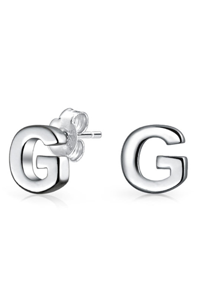 Bling Jewelry Capital Abc Minimalist Stud Earrings In Silver-g