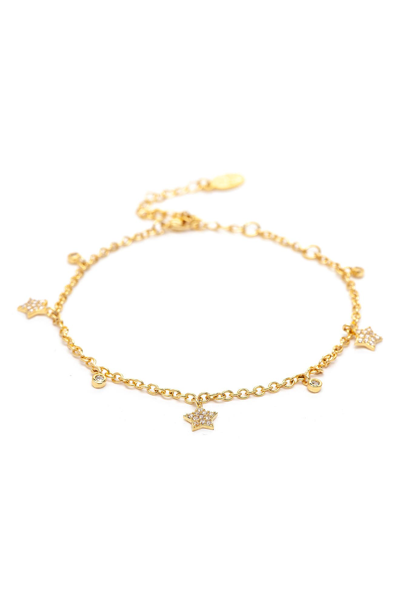 Rivka Friedman Pave Cz Star Charm Bracelet In 18k Gold Clad