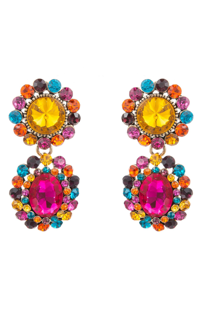 Eye Candy Los Angeles Cascade Crystal Double Drop Earrings In Yellow