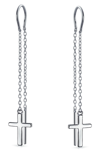 Bling Jewelry Cross Threader Drop Earrings In Silver
