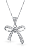 Bling Jewelry Sterling Silver Cz Pave Bow Pendant Necklace In Clear