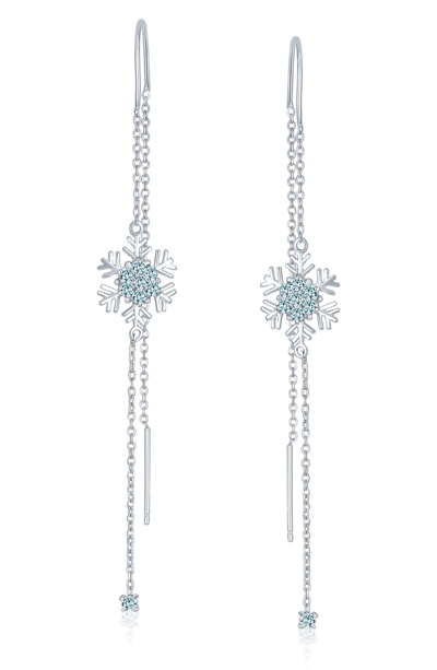 Bling Jewelry Snowflake Threader Earrings In Blue