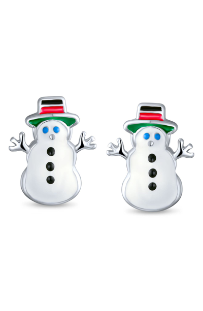 Bling Jewelry Winter Snowman Earrings In White