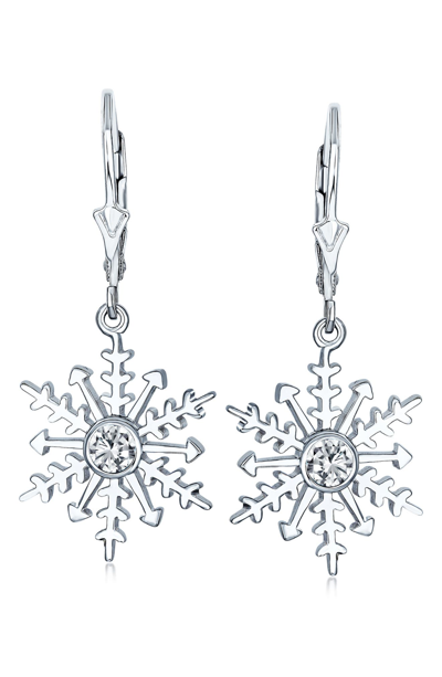 Bling Jewelry Sterling Silver Cz Snowflake Earrings In Clear