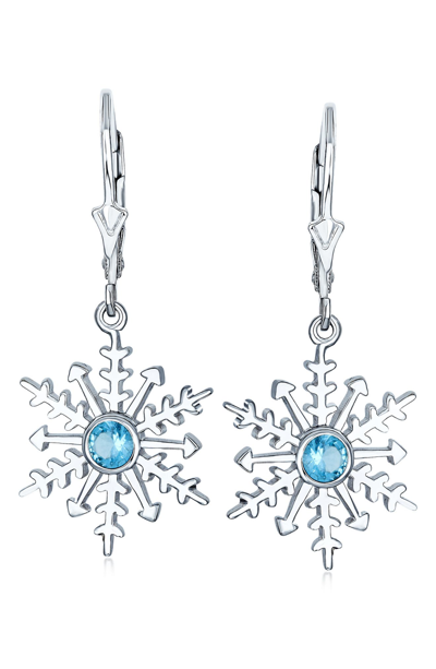 Bling Jewelry Sterling Silver Cz Snowflake Earrings In Blue