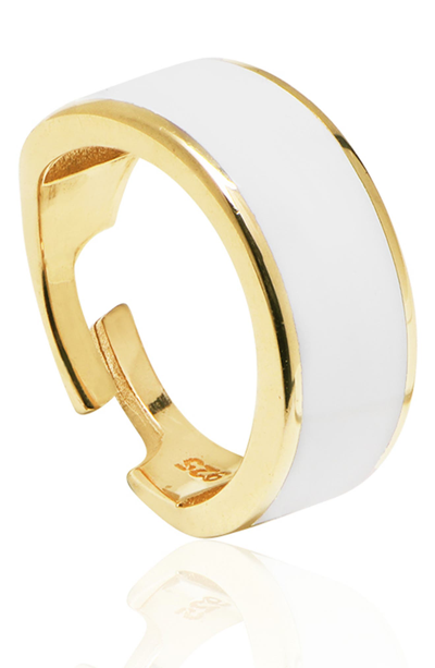 Gabi Rielle Wrapped And Ready Collection 14k Yellow Gold Vermeil Gold White Enamel Adjustable Ring