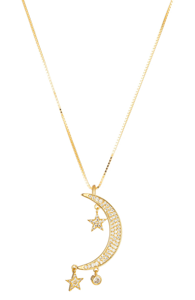 Eye Candy Los Angeles Cz Mini Moon & Star Pendant Necklace In Gold