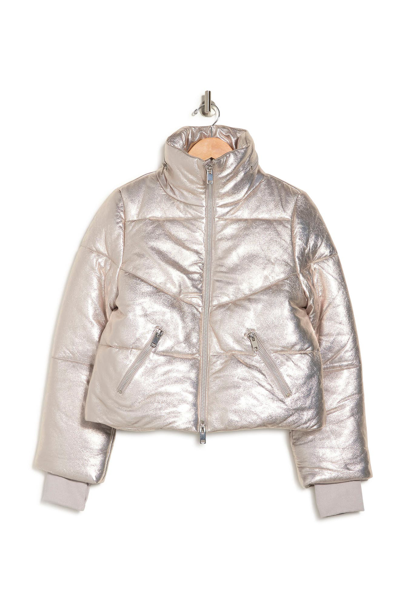 Walter Baker Edwina Leather Puffer Jacket In Silver