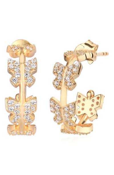 Gabi Rielle 14k Gold Plated Sterling Silver Cz Butterfly Mini Hoop Earrings