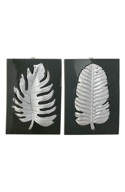 Willow Row Modern Rectangular Metal Leaf Wall Art In Silver