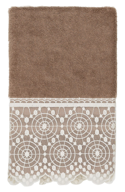 Linum Home Textiles 100% Turkish Cotton Arian Cream Lace Embellished Hand Towel In Light Brown