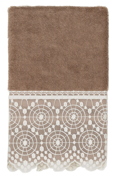 Linum Home Textiles 100% Turkish Cotton Arian Cream Lace Embellished Hand Towel In Beige
