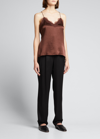 Cami Nyc The Racer Silk Charmeuse Camisole W/ Lace In Dark Chocolate