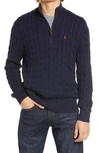 Polo Ralph Lauren Logo-embroidered Half-zip Cotton-knit Sweater In Blue