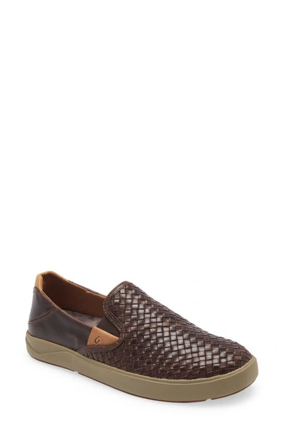 Olukai Men's Lae'ahi Lauhala Slip On In Dark Wood In Multi