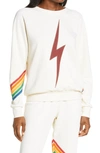 Aviator Nation Bolt Chevron Stripe Sweatshirt In White/neon Pink Rainbow