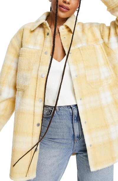 Topshop Wool Overshirt Shacket In Yellow Plaid