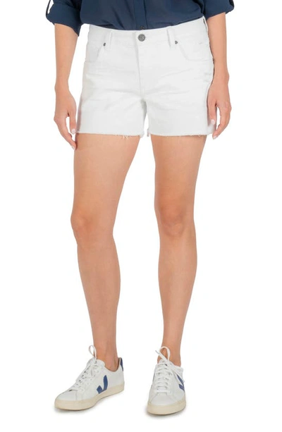 Kut From The Kloth Katy Distressed Raw Hem Boyfriend Shorts In Optic White