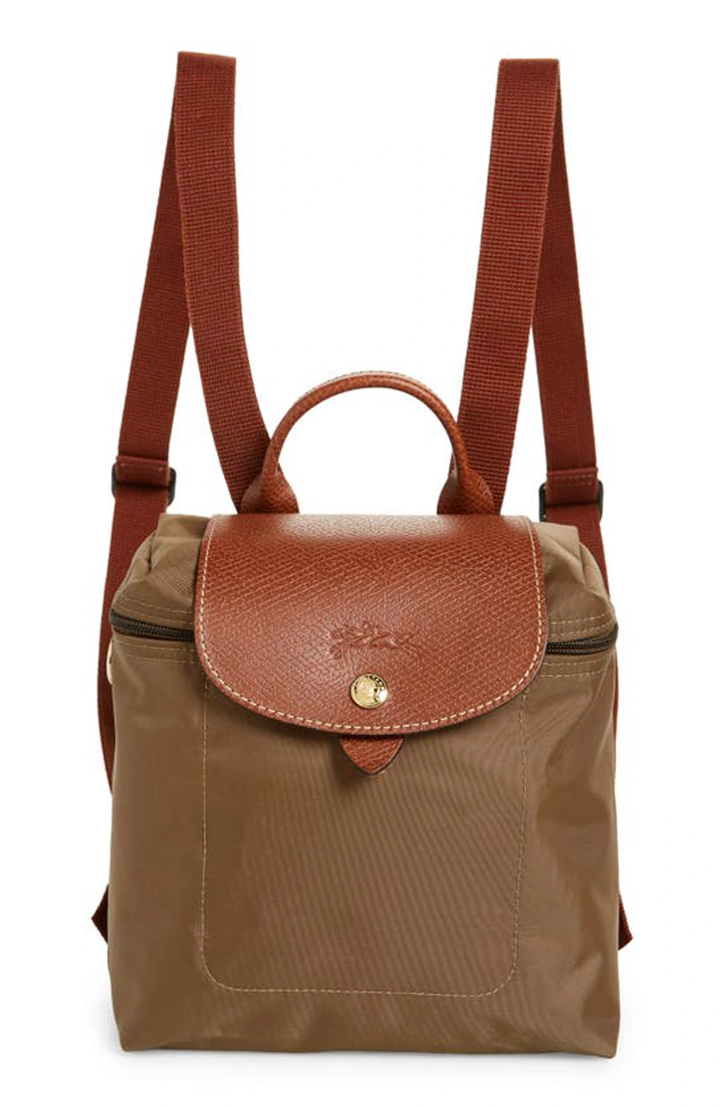 Longchamp Le Pliage Mini Backpack Khaki/Taupe Nylon & Brown Leather Foldable Longchamp Le Pliage Mini Backpack | eBay main image 2