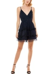 Speechless Glitter Pleat Mesh Party Dress In Navy