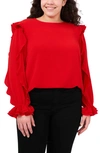 Cece Ruffle Sleeve Crepe Top In Luminous Red