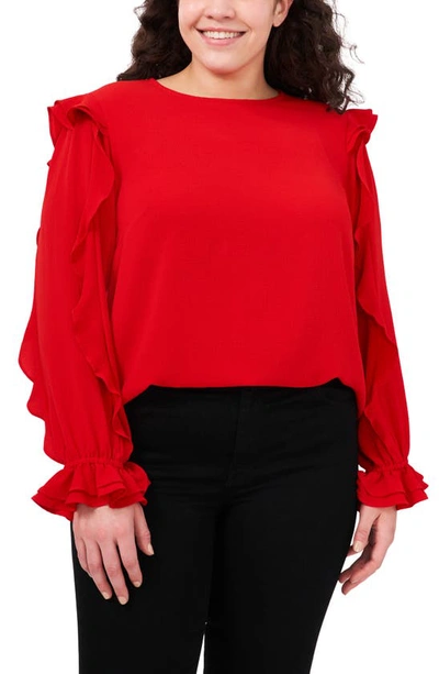 Cece Ruffle Sleeve Crepe Top In Luminous Red